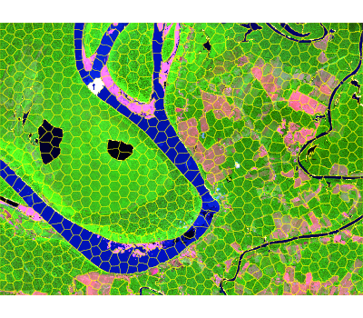 SNIC segmentation output overlaid on the Sentinel-2 composite.