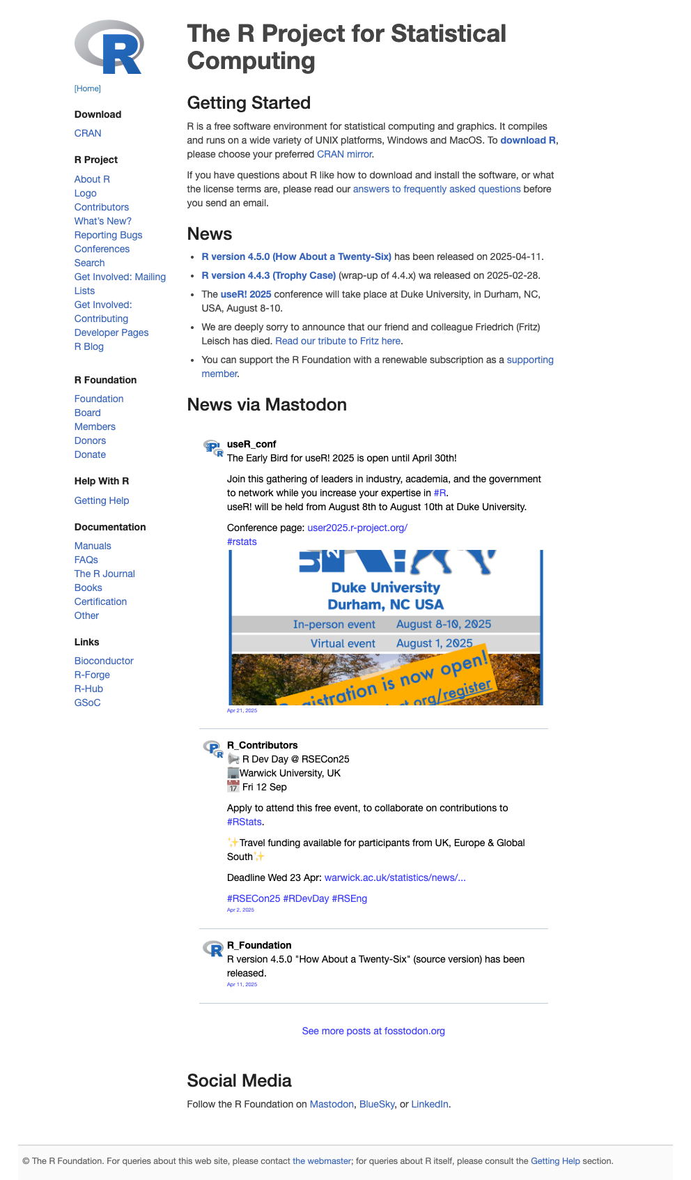 A screenshot of the R Project website.